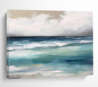 “Blue - Green Abstract Seascape” - Textured Blue “Coastal Calm” Painting On Canvas PT1641