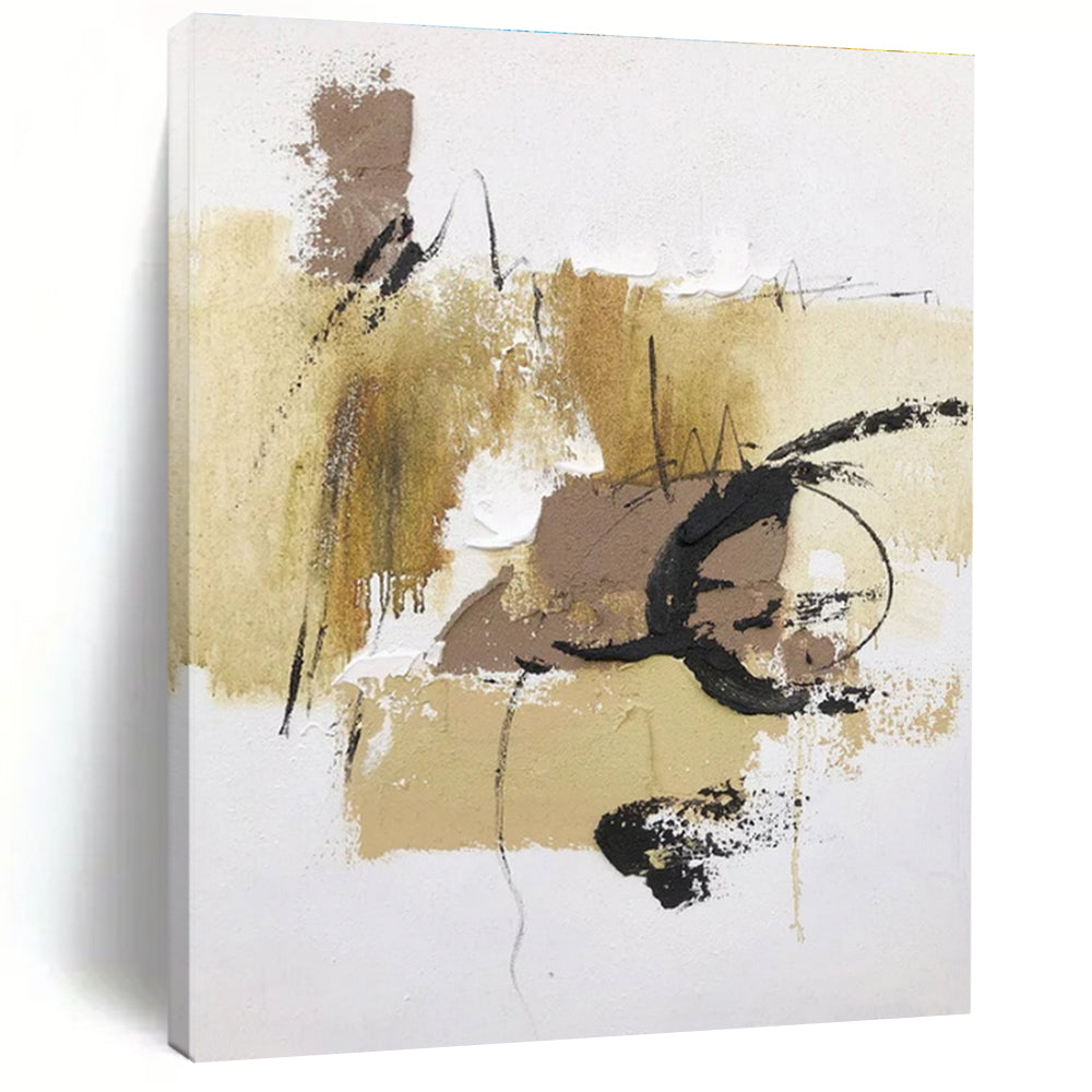 Beige, Brown, Black Organic Marks “Desert Sketch” - Painting On Canvas PS0797
