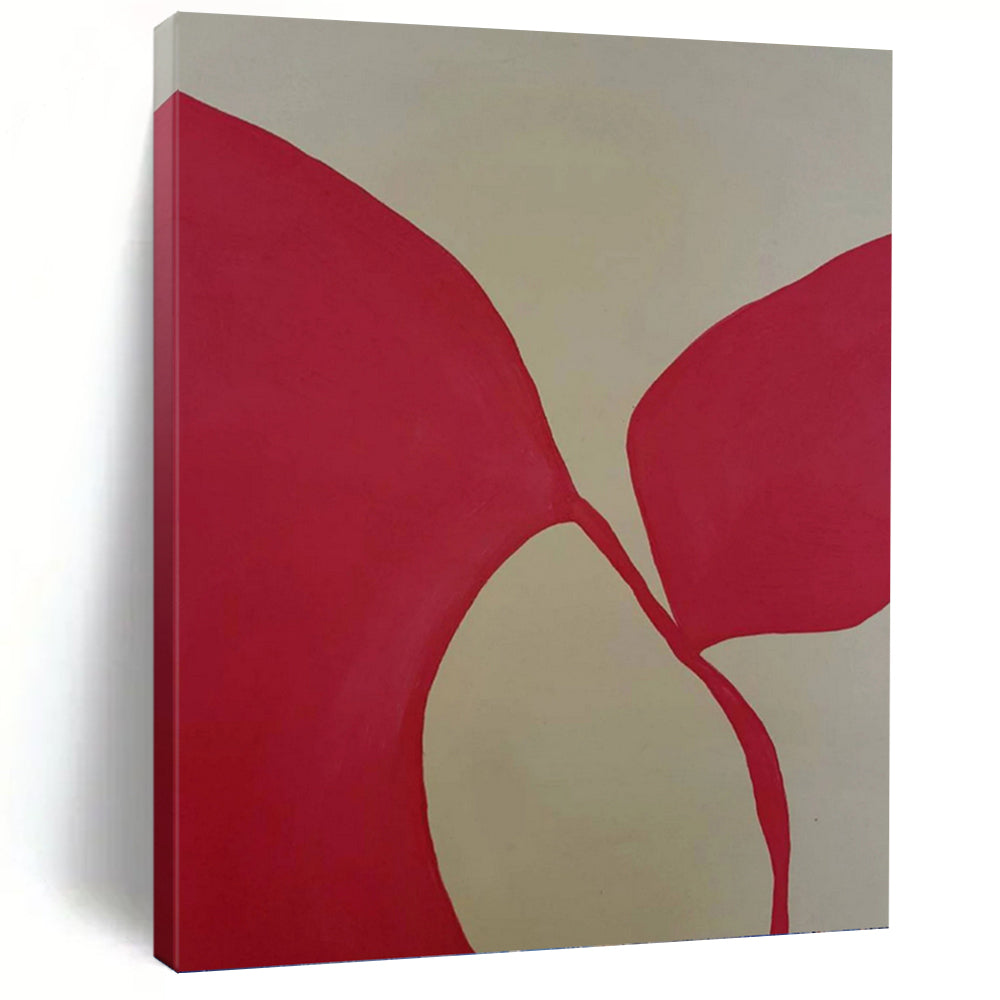 “Pink Linked Shapes on Light Beige” - Connected Forms Abstract Painting On Canvas PT1080