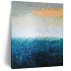 “Blue - Green Abstract Subtle Horizon” - Serene Seascape Painting On Canvas PS0372