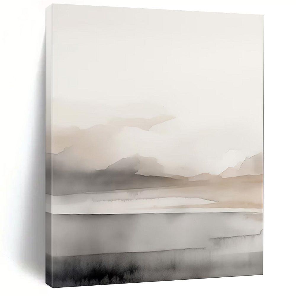 “Ethereal Gray - Beige Watercolor Mountains” - Watercolor Painting On Canvas PT2060