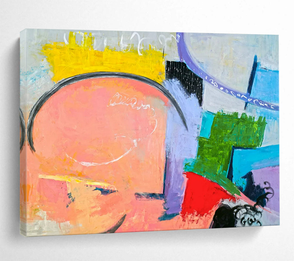 “Pastel and Bold Color Mix in Abstract Forms” Abstract Expressionist Painting On Canvas PT1810