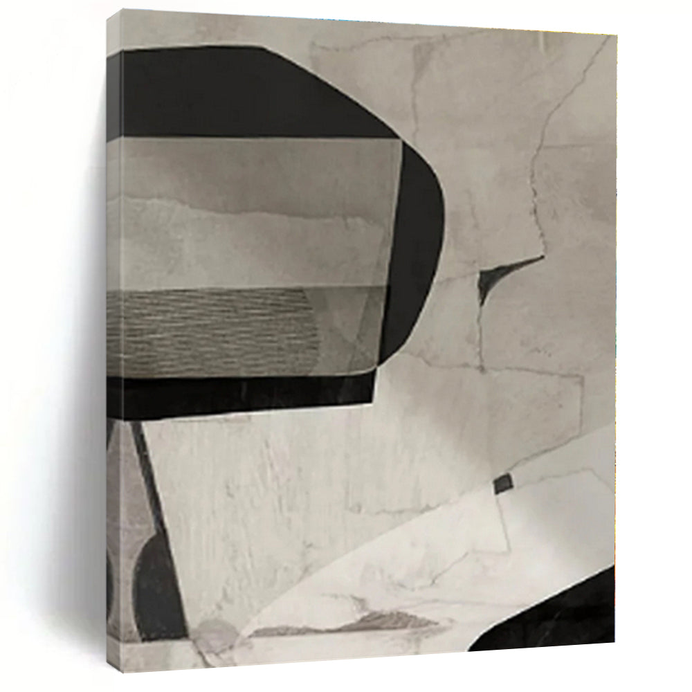 “Grayscale Collage - like Abstraction” - Black, White, Gray Abstract Collage - style Painting On Canvas PS0558
