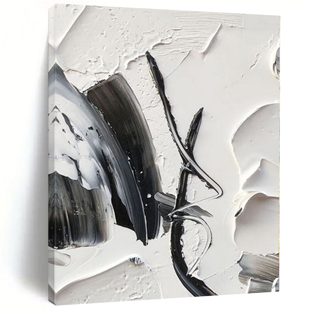 “Dynamic Black - White Abstract Strokes” - Expressive Abstract Painting On Canvas PS0243