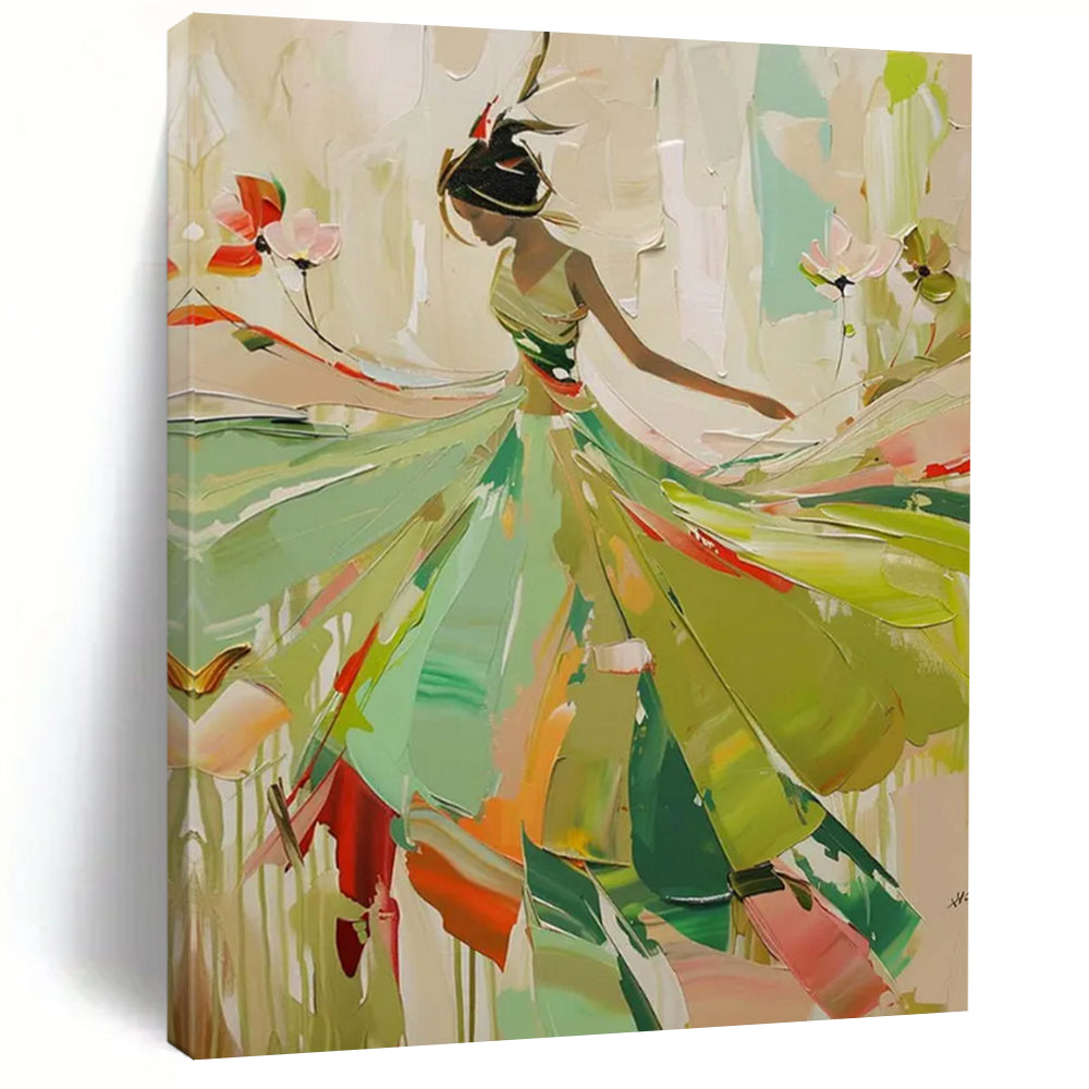 Graceful Lady in Green Dress Textured Painting On Canvas DS082