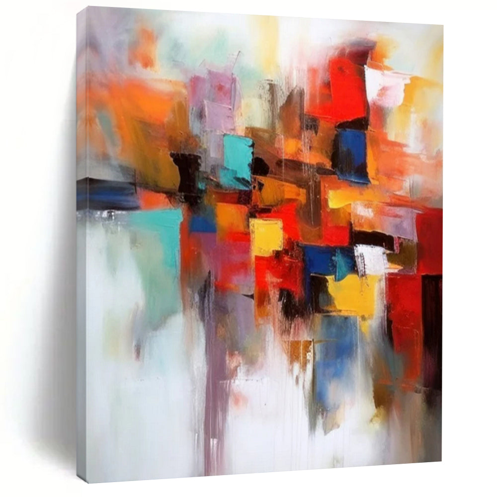 Colorful Block Abstract, "Vibrant Fusion" – Abstract Cubist - Inspired On Canvas PS0925