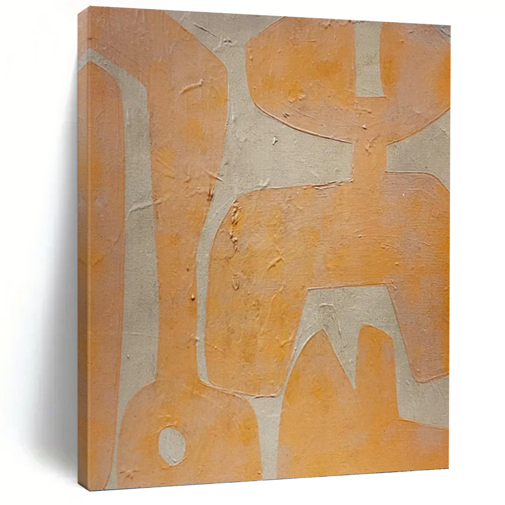 “Orange - on - Beige Abstract Forms” - Warm - Colored Shapes Painting On Canvas PT1073