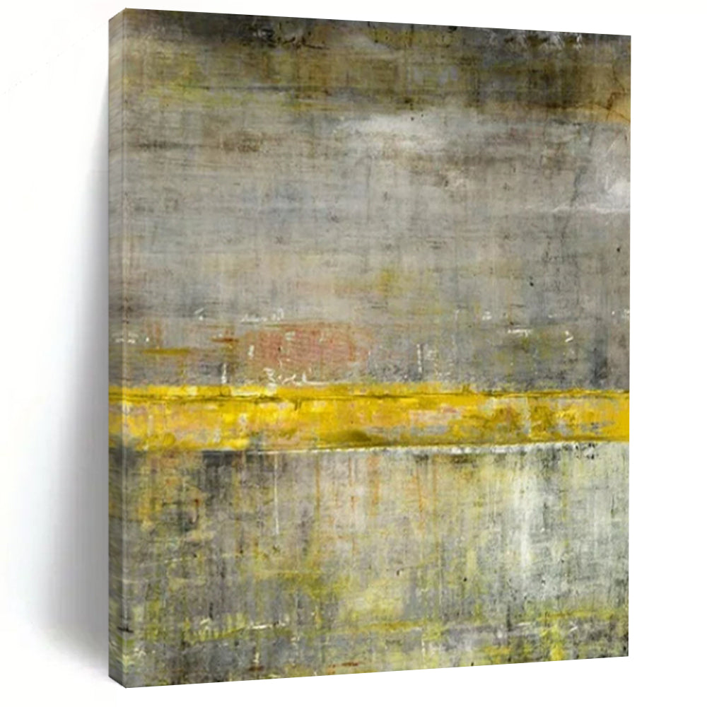 “Gray - Yellow Textured Abstract” - Industrial - Style Abstract Painting On Canvas PT2294