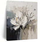 White Flowers with Gray Background "Textured Blossoms" Impressionist Painting On Canvas PS1342