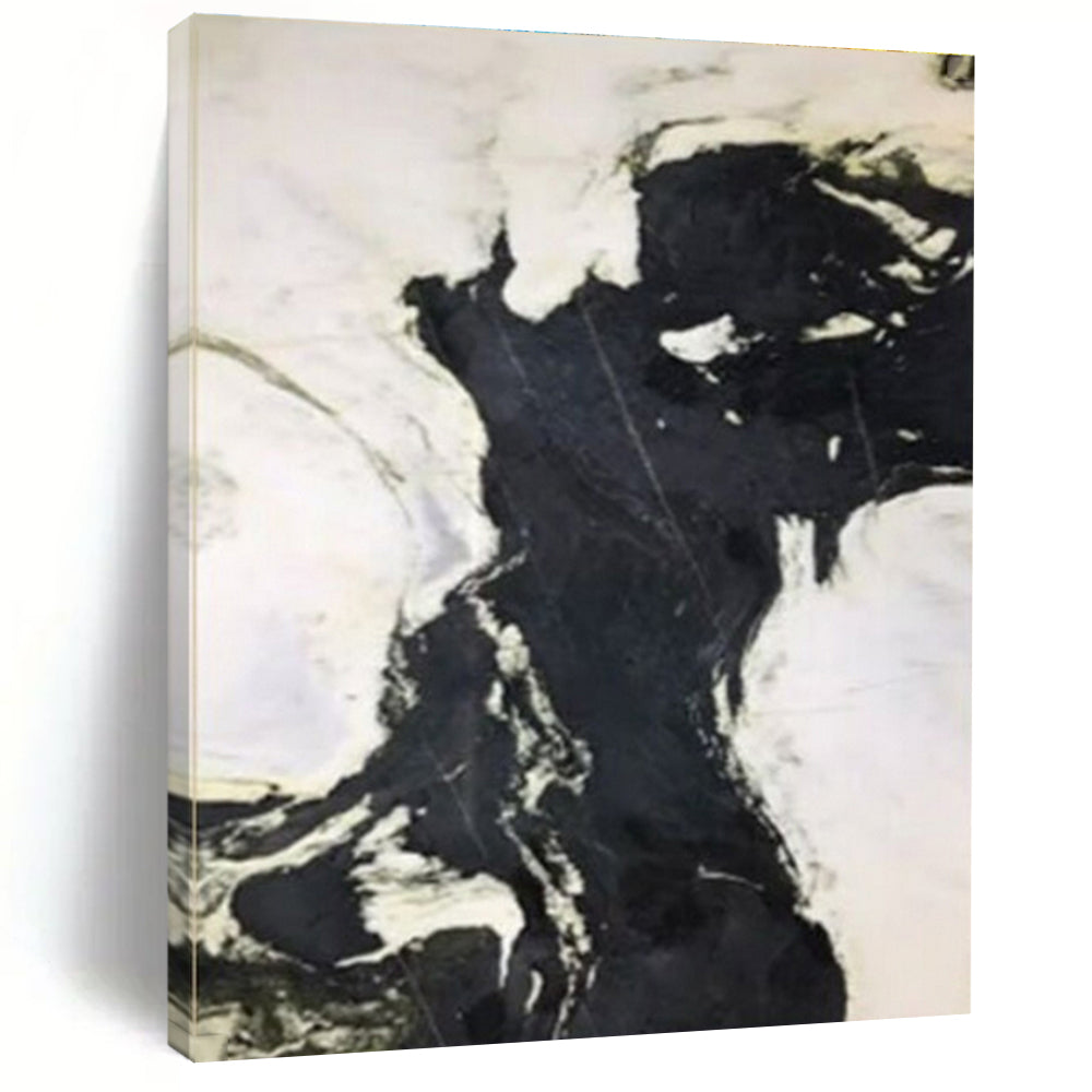 “Black - White Abstract Flow” - Black, White Abstract Expressionist Painting On Canvas PS0733