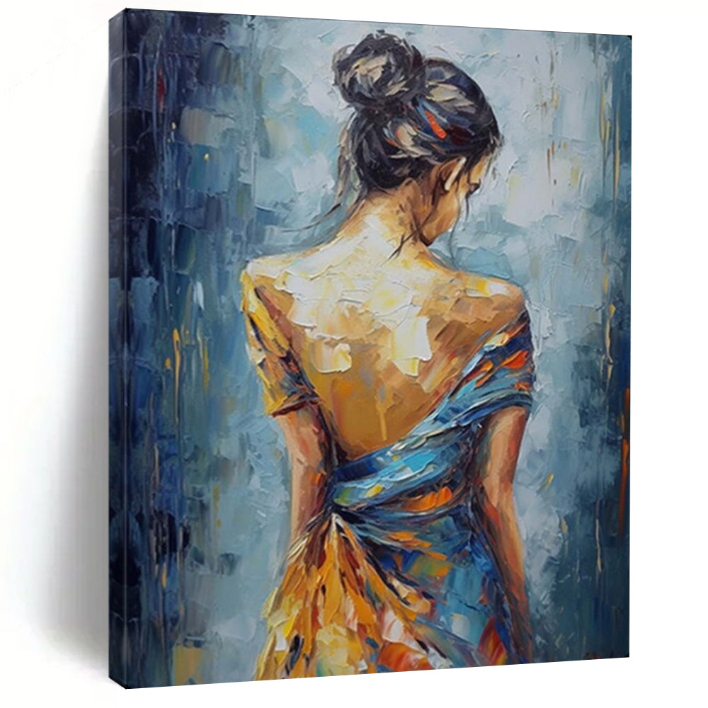 Blue & Orange Figure, Impressionistic Palette, Painting On Canvas PT2137