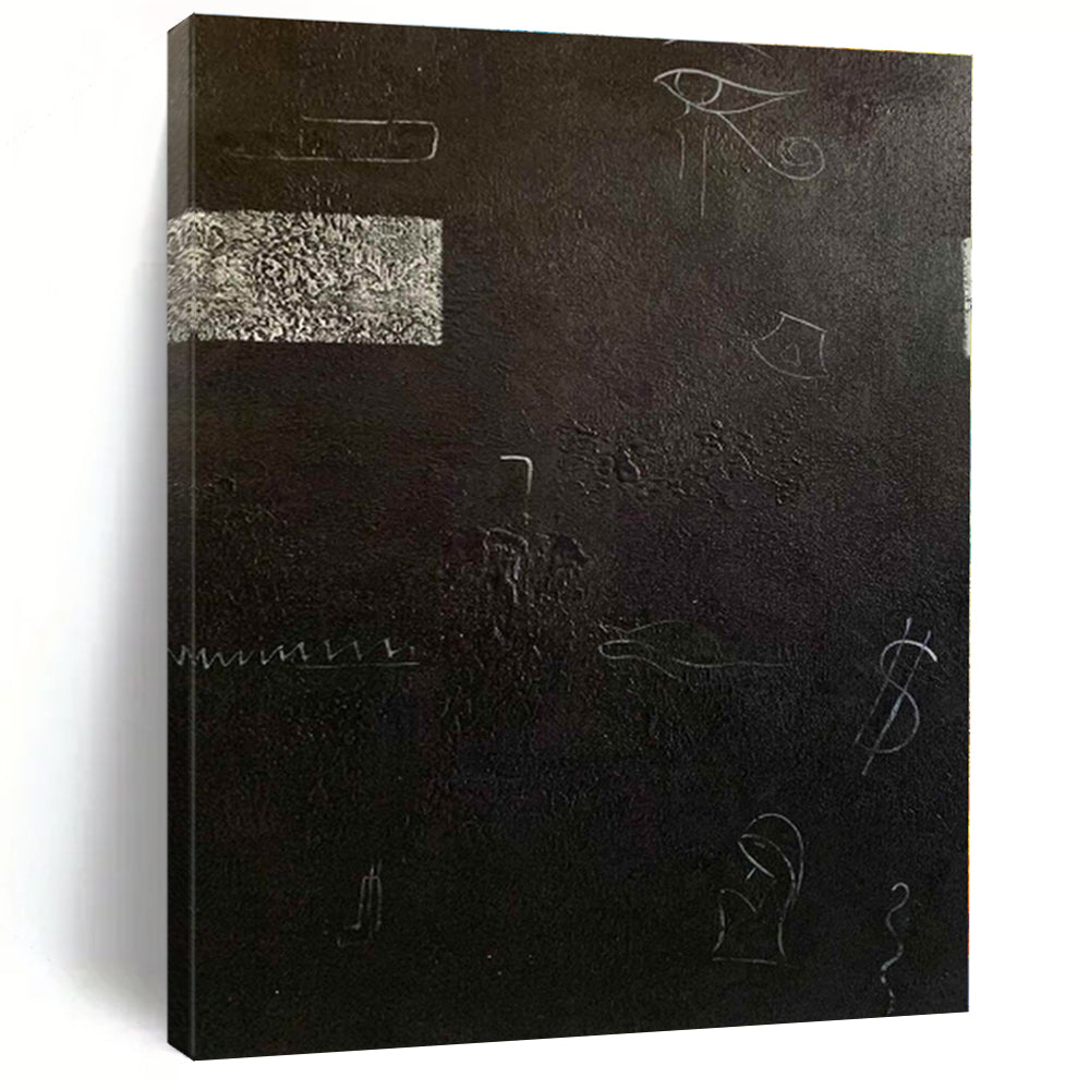 “Black - White Symbolic Abstraction” - Black, White Abstract Painting On Canvas PS0470