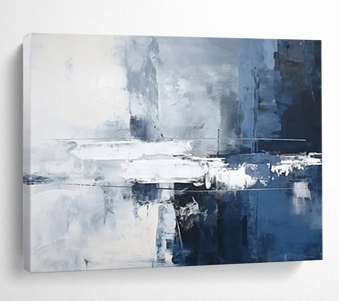 “Blue and Gray Abstract Cityscape” - Urban Abstract Painting On Canvas PT103