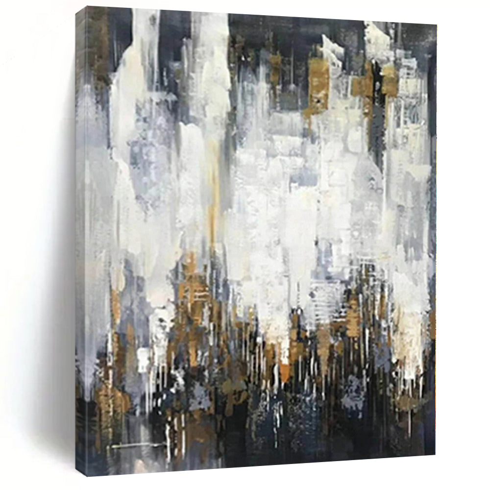“Grey - Gold Abstract Urban Silhouettes” - Luxe Abstract Painting On Canvas PS0299