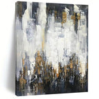 “Grey - Gold Abstract Urban Silhouettes” - Luxe Abstract Painting On Canvas PS0299