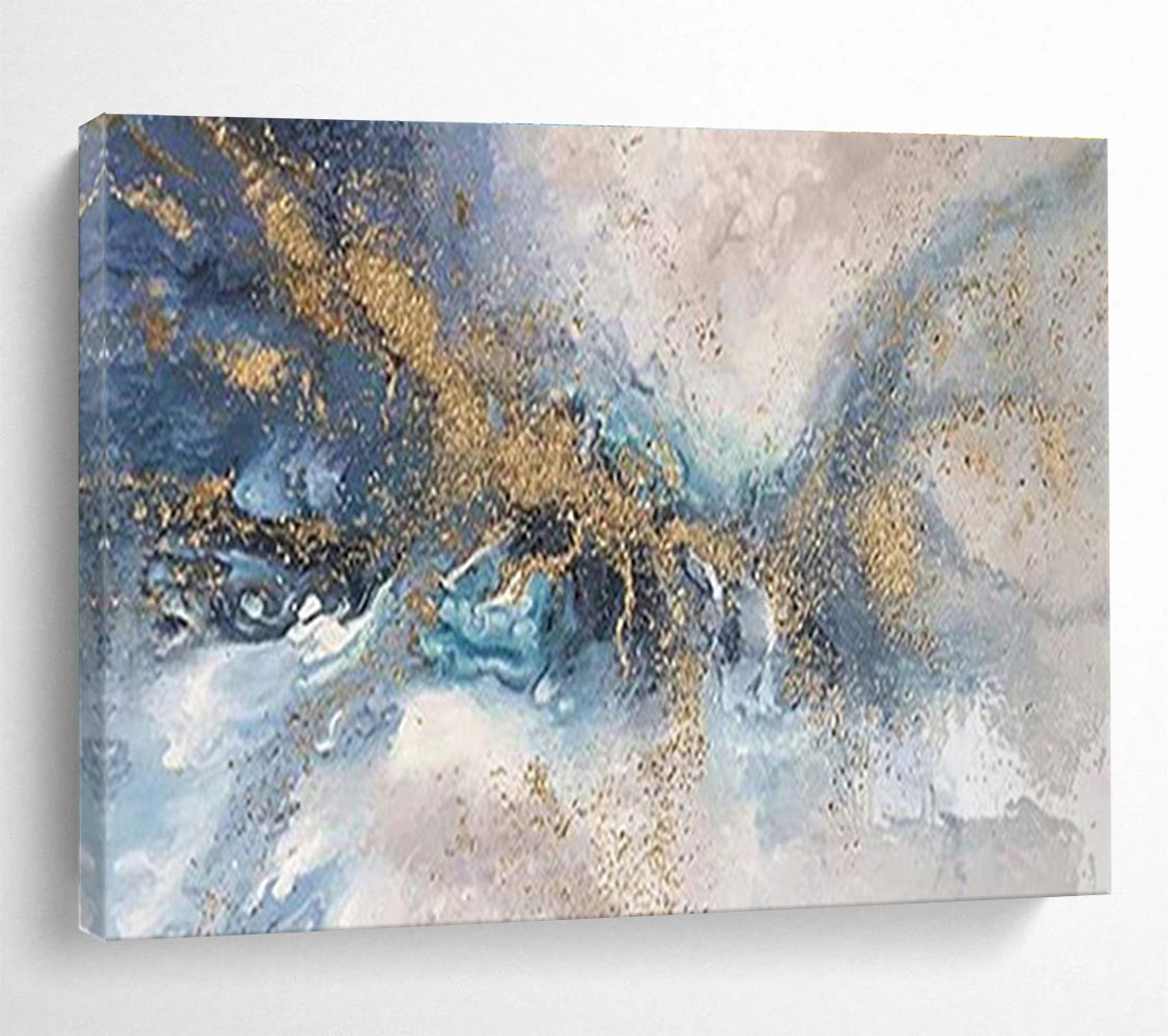 “Blue and Gold Abstract Splash” - Abstract Acrylic Painting On Canvas DKS893