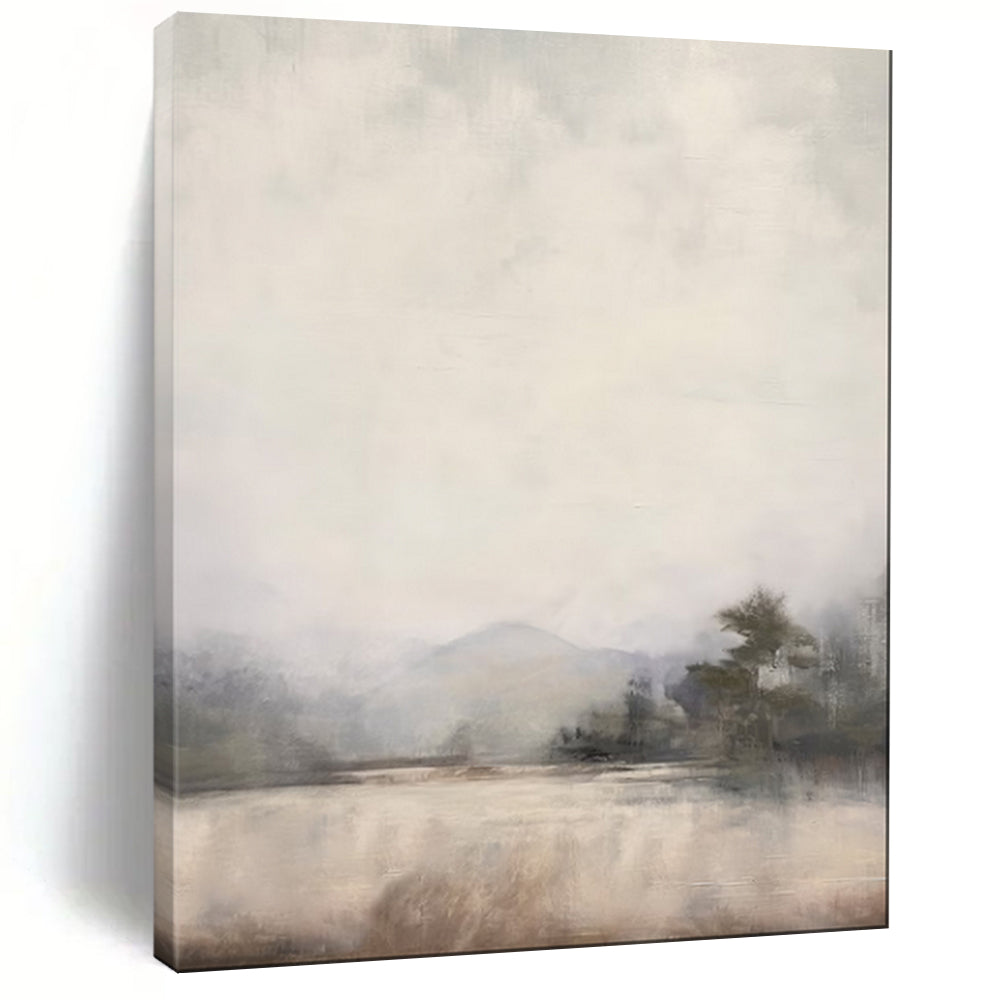 “Misty Mountain Lake in Neutral Tones” - Landscape Painting On Canvas PT2056