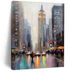 “Moody Impasto City Street with Iconic Building” - Impasto Cityscape Painting On Canvas PT1912