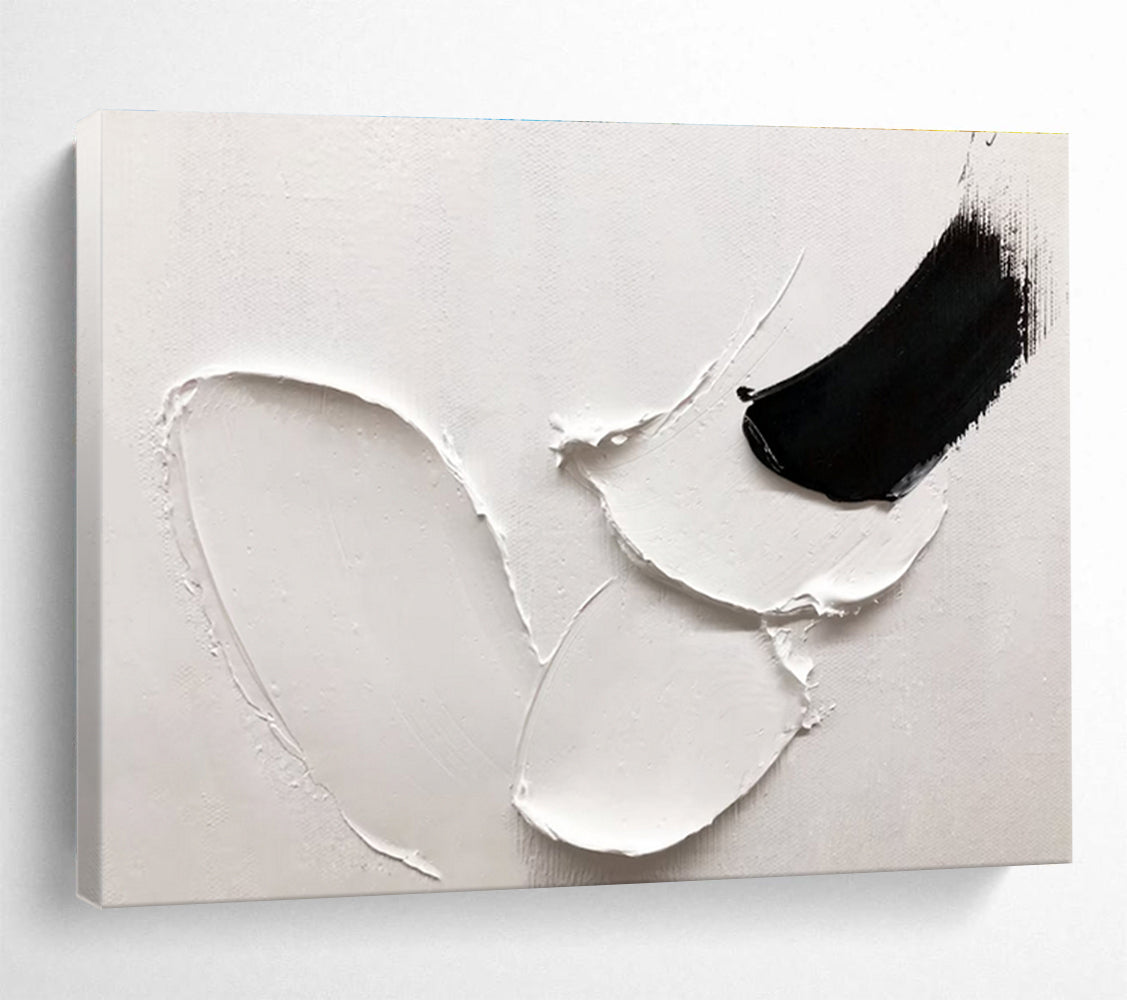 “White - Black Abstract Forms” - Minimalist Oil Painting on Canvas DKS909