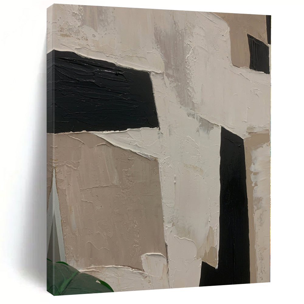 “Black - White - Beige Geometric Abstract” - Modern Abstract Painting On Canvas PS0107