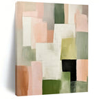 “Blush and Green Geometric Abstract” - Minimalist Geometric Painting On Canvas PT2260