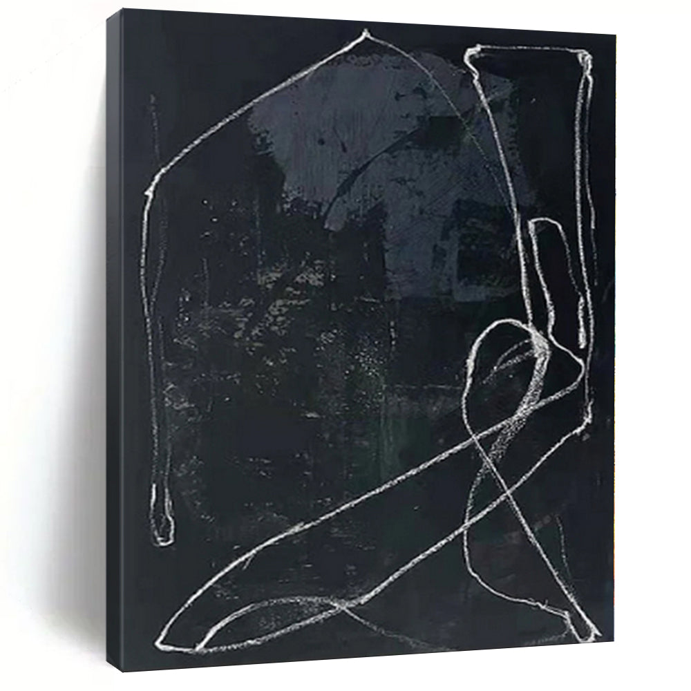 “Black - White Line Abstract” - Raw Abstract Painting On Canvas PS0161