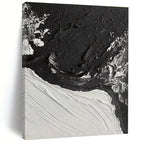 “Black - White Textured Waves” - Black, White Abstract Impasto Painting On Canvas PS0735