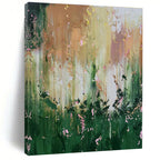 Green, Yellow, Pink, White with Flowing Textures "Enchanted Meadow" Abstract Painting On Canvas PS1403
