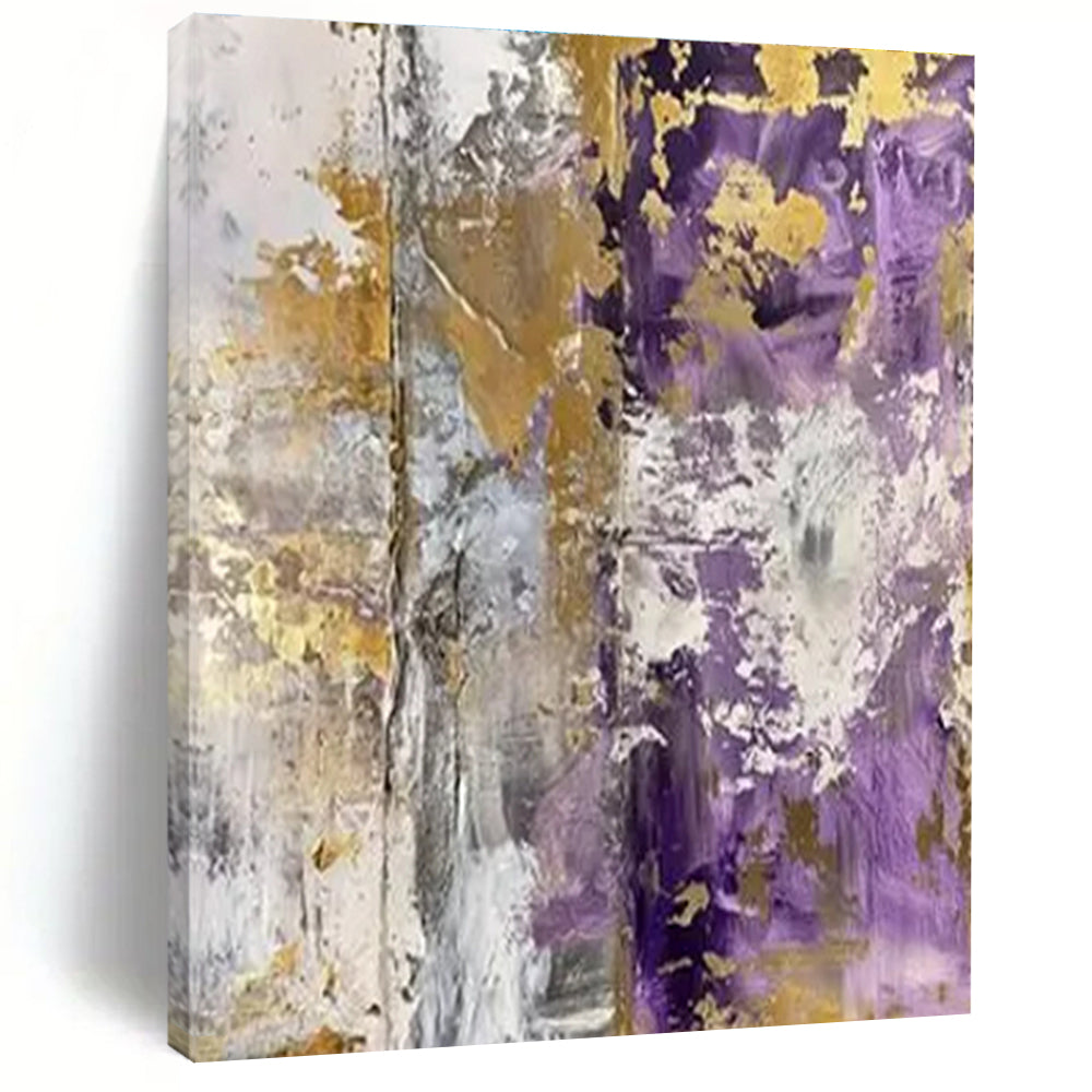 Purple, Gold & Gray Abstract Mosaic "Violet Rhapsody" Painting On Canvas PS0845