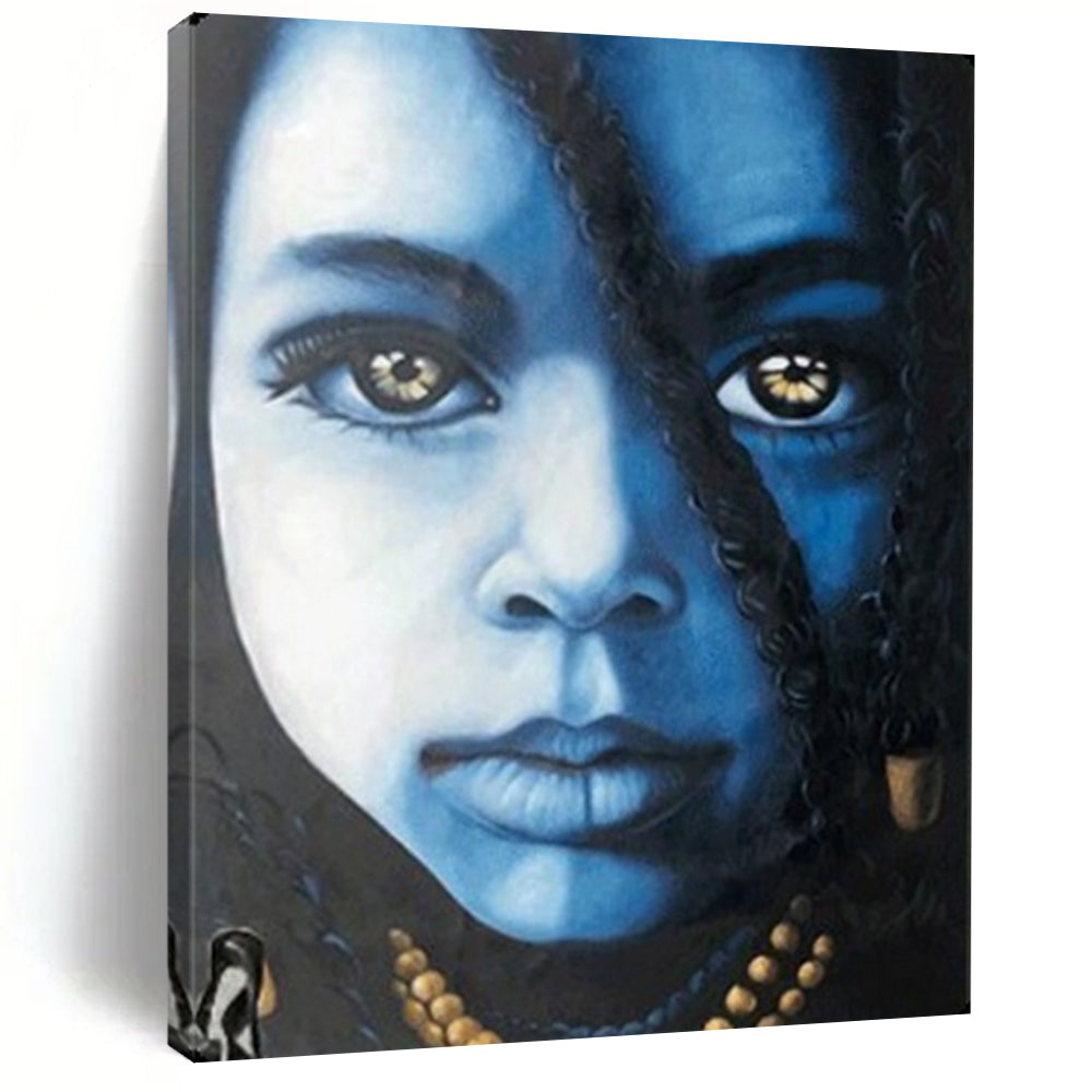 Blue Hue Portrait Monochromatic Abstract Face, Painting On Canvas PT2152