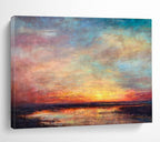 “Vibrant Sunset Reflection” - Blue, Pink & Orange Seascape, Expressive Oil Painting On Canvas DKS776
