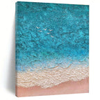 “Turquoise - Beige Seaside Aerial” - Turquoise, Beige, White Abstract Aerial Seaside Painting On Canvas PS0563