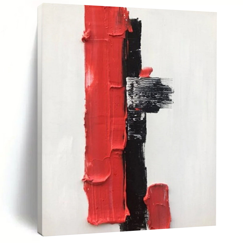 “Red, Black, and White Textured Forms” - Striking Abstract Painting On Canvas DS390