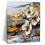 White, Gold, Gray with Textured Flowers "Gilded Blossom" Floral Painting On Canvas PS1254