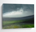 “Moody Landscape in Green, Gray & White” - Impressionistic Nature Painting On Canvas PT005