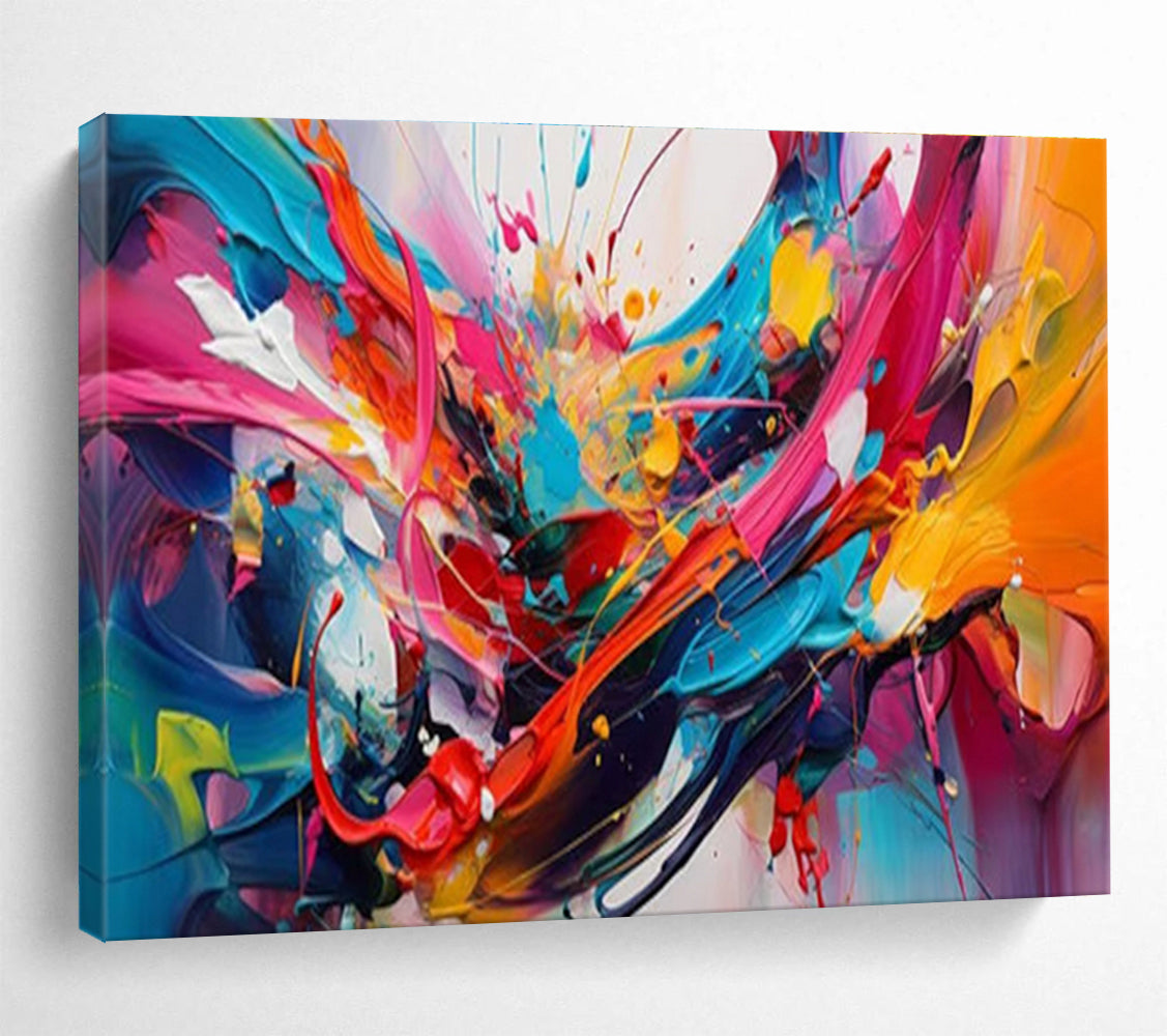 “Explosive Color Fusion” - Bold Rainbow Abstract, Dynamic Acrylic Splatter Painting On Canvas DKS690