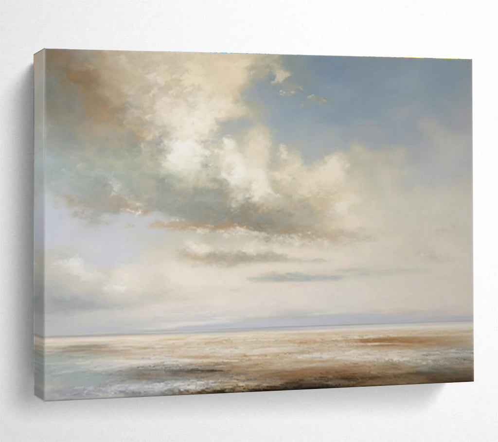 Soft Cloudy Seaside in Pastels - Impressionistic Seascape Painting On Canvas DKS334