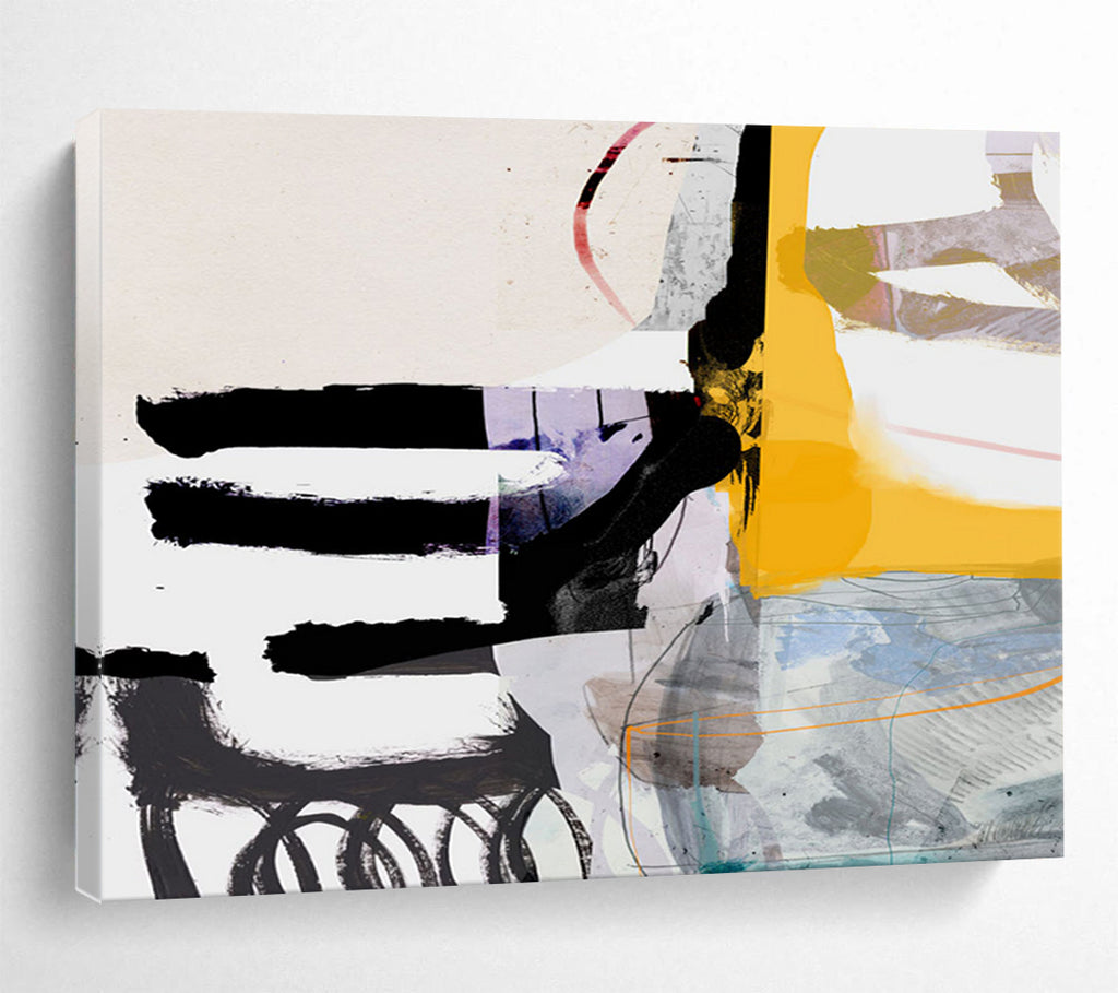 “Bold Black, Yellow, and Purple Abstract” - Modern Expressionist Painting On Canvas PT112