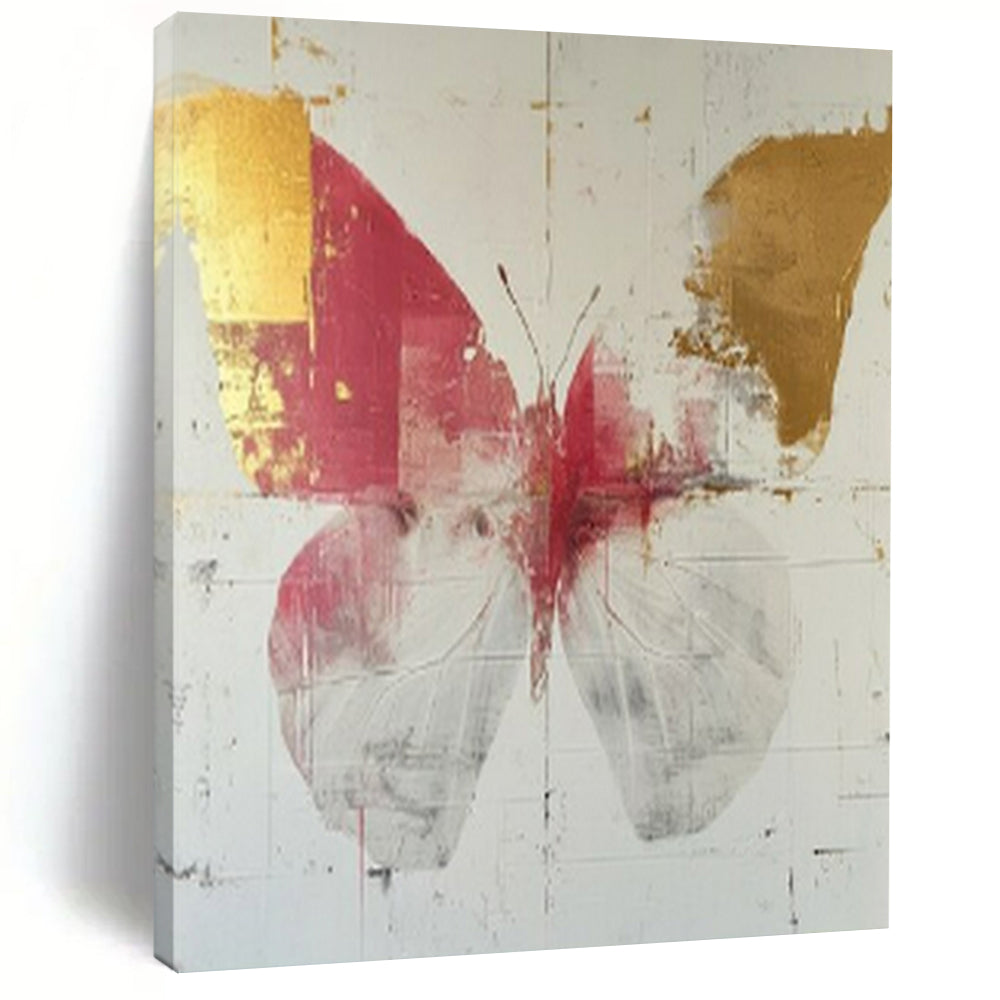 “Red and Gold Butterfly” - Contemporary Mixed - Media Painting On Canvas PT2207