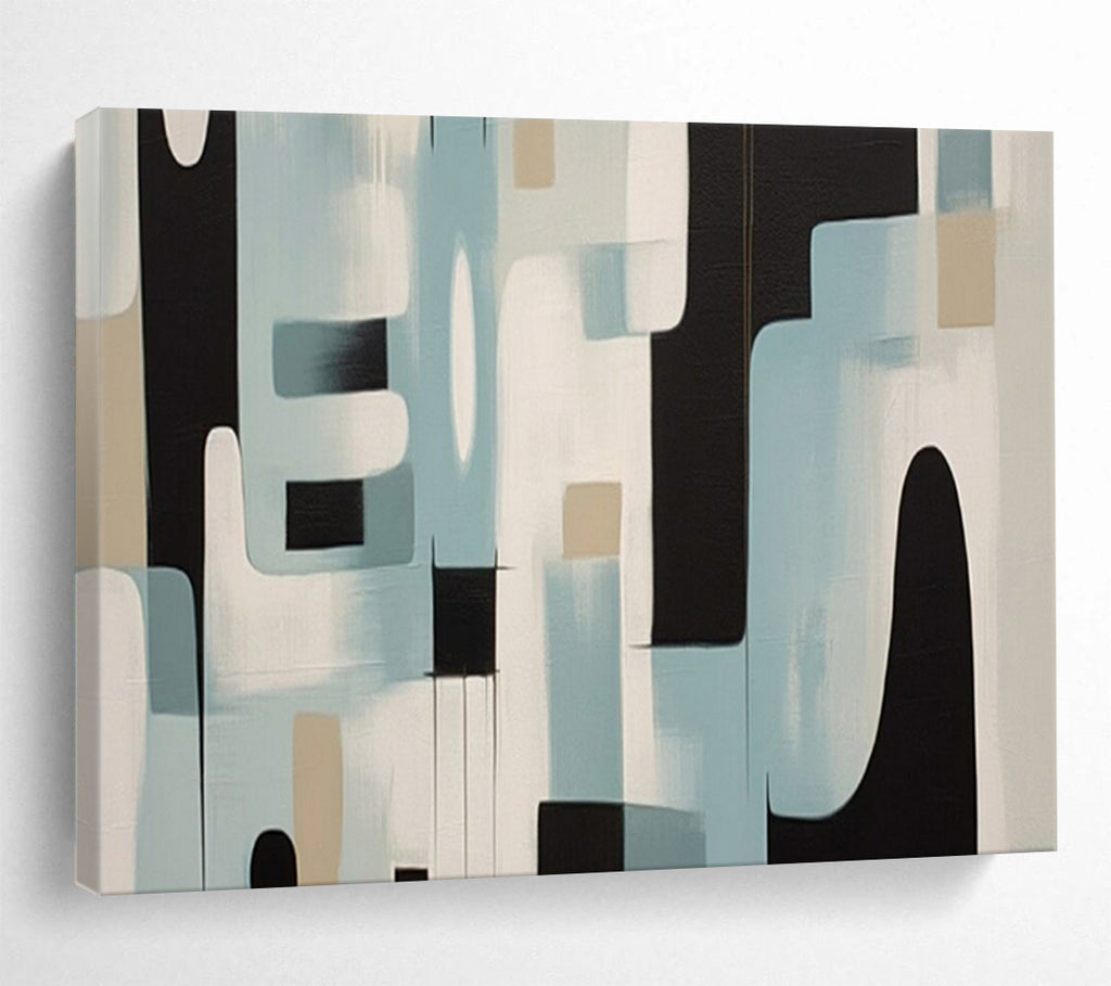 “Blue - Beige Geometric Forms” - Abstract Modernist - Painting On Canvas PT1711