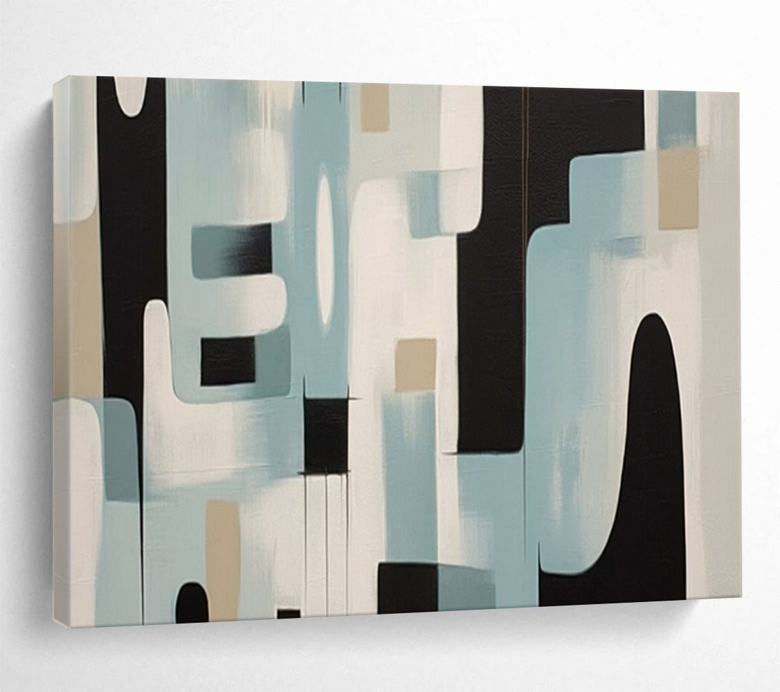 “Blue - Beige Geometric Forms” - Abstract Modernist - Painting On Canvas PT1711