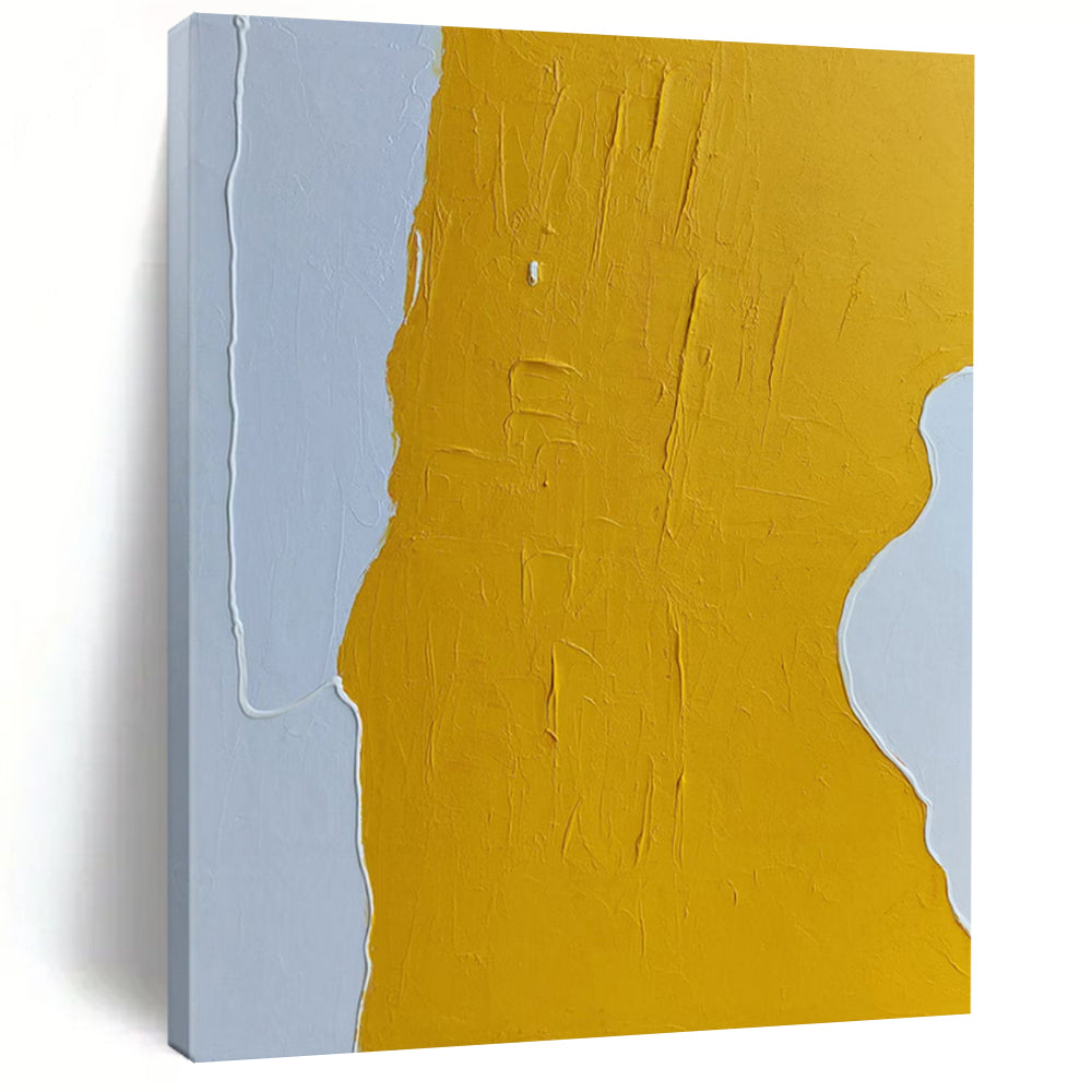 “Yellow and Grey Abstract Form” - Textured Minimalist Painting On Canvas DS351