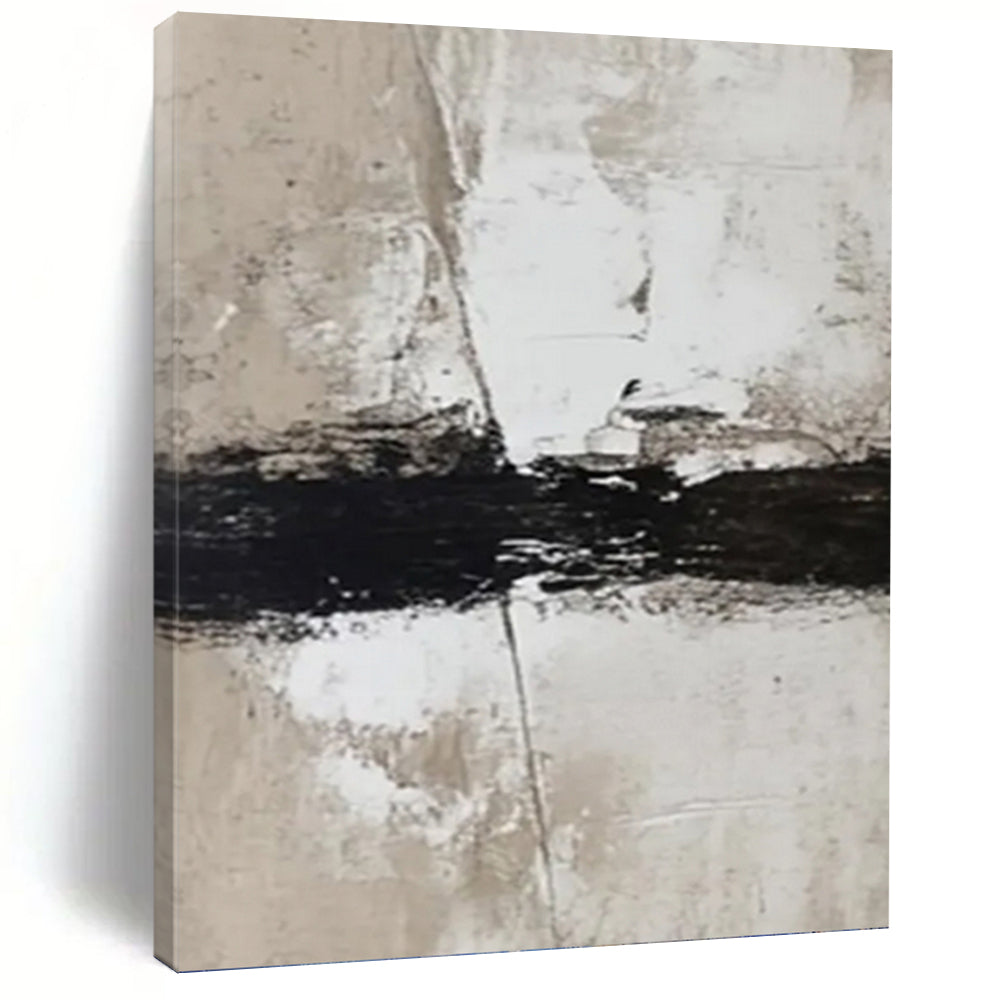 “Black, Beige and White Textured Abstract” - Minimalist Abstract Painting On Canvas PT0976