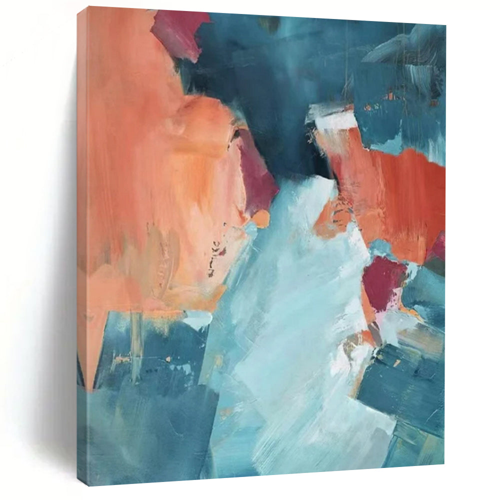 “Blue, Orange, and Pink Abstract” - Fauvist Abstract Painting On Canvas PT2269