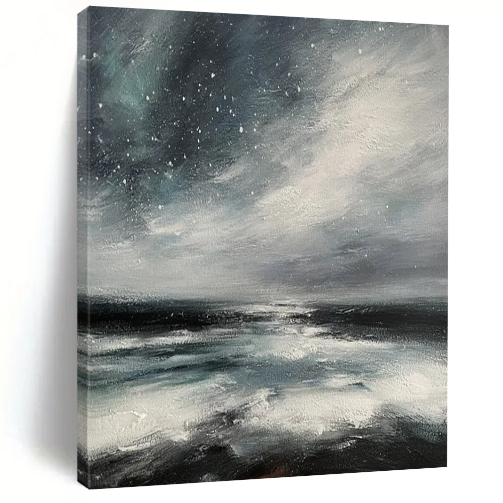 “Monochromatic Seaside Abstract” - Impressionist Seaside Painting On Canvas PT2270