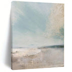 Light Blue, Beige and Gray with Subtle Coastal Textures "Seaside Stillness" Abstract Landscape Painting On Canvas PS1160