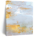 “Gold - Accented Coastal” - Light Gray & Shimmering Gold Seascapes Painting On Canvas DS160