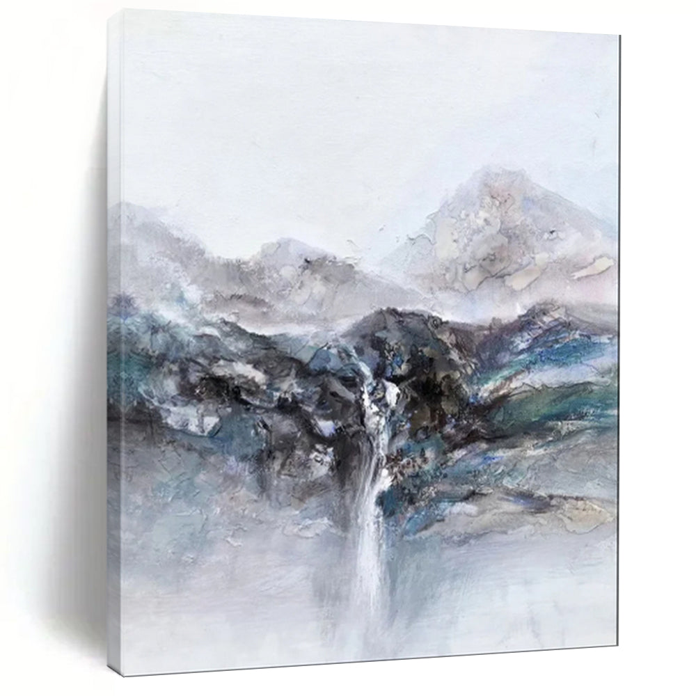 “Mountain - Waterfall Abstract in Gray - Blue” - Landscape Abstract Painting On Canvas PT1961