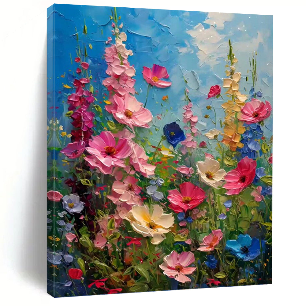 “Vibrant Flower Field” - Impressionistic, Lush - Themed Painting On Canvas PT1594