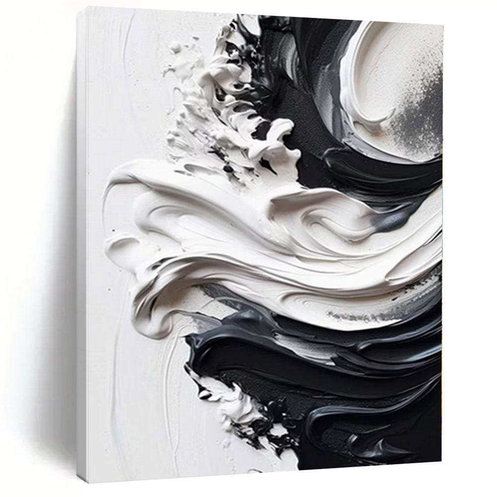 “Sleek Black - and - White Textured Abstract” - Contemporary Abstract Painting On Canvas PS0241